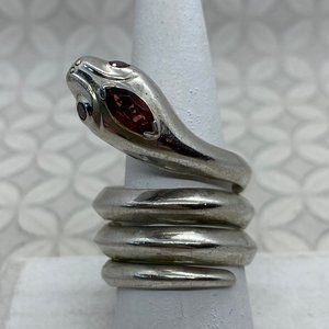 stamped 925 silver red snake wrap ring